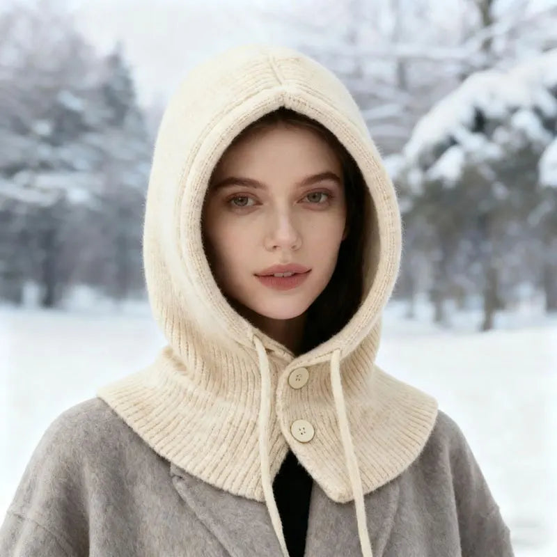 Winter Warm Hooded Scarf Hat Knit Balaclava for Women Men Winter Neck Gaiters Beanie Skull Cap Drawstring Neck Warmer Fashion