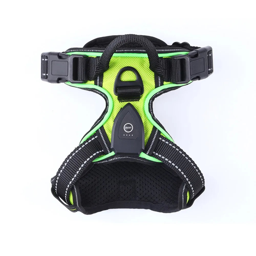 Light Up LED Dog Harness Adjustable Rechargeable Luminous Pet Chest Strap Flashing Padded Collar Dog Glow Vest for Night Walking