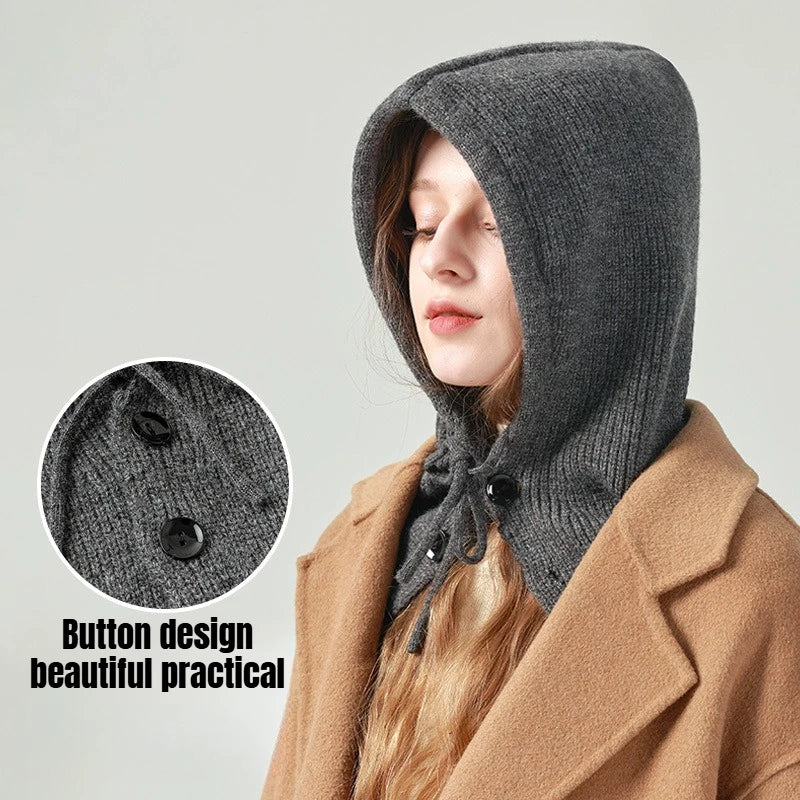 Winter Warm Hooded Scarf Hat Knit Balaclava for Women Men Winter Neck Gaiters Beanie Skull Cap Drawstring Neck Warmer Fashion