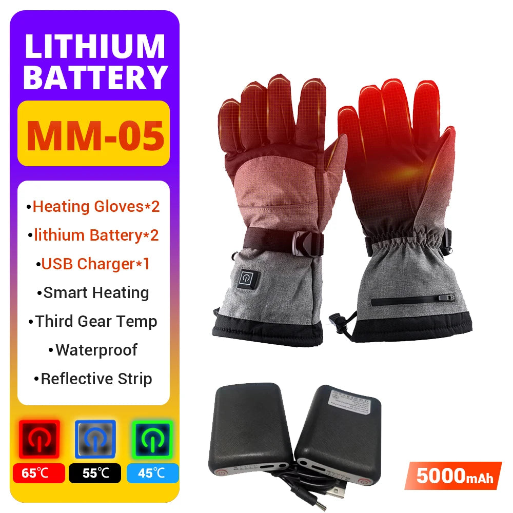 Winter Motorcycle Heated Gloves Heated Gloves Eletric Thermal Heat Gloves Warm Waterproof Rechargeable Heating Thermal Gloves