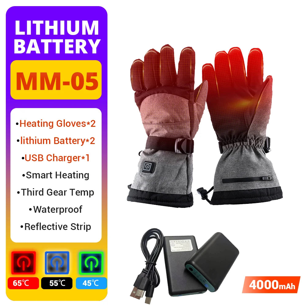 Winter Motorcycle Heated Gloves Heated Gloves Eletric Thermal Heat Gloves Warm Waterproof Rechargeable Heating Thermal Gloves