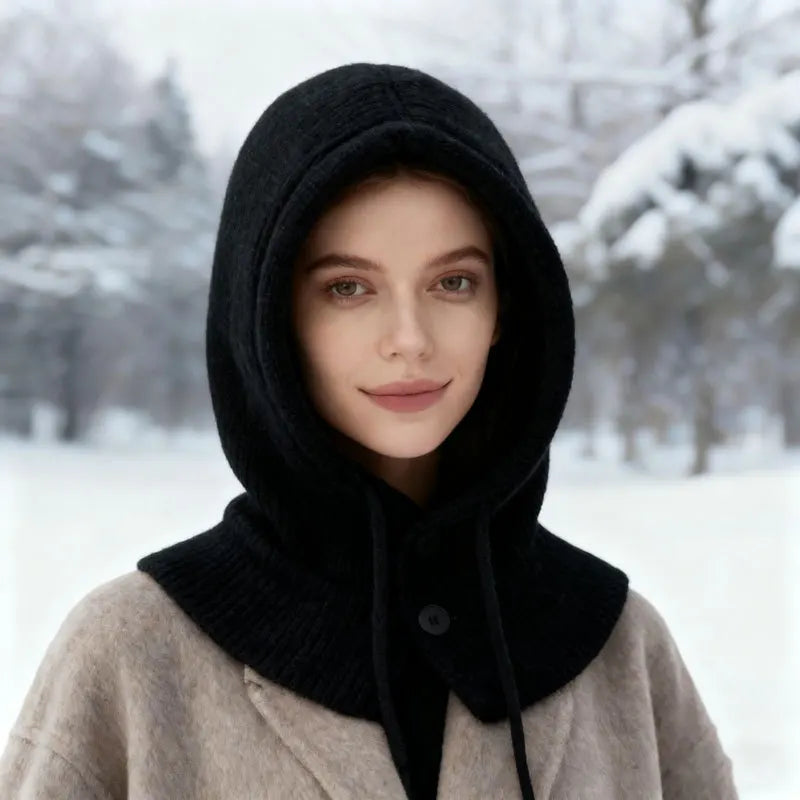 Winter Warm Hooded Scarf Hat Knit Balaclava for Women Men Winter Neck Gaiters Beanie Skull Cap Drawstring Neck Warmer Fashion