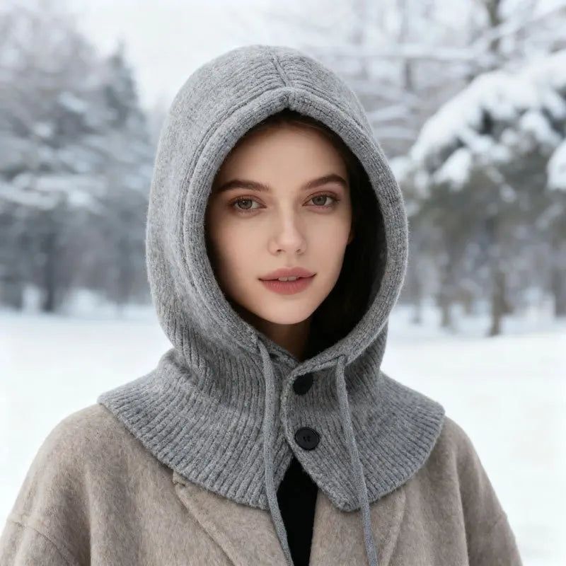 Winter Warm Hooded Scarf Hat Knit Balaclava for Women Men Winter Neck Gaiters Beanie Skull Cap Drawstring Neck Warmer Fashion